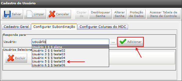 subord – adiciona – Suporte