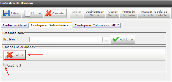 subord – exclui – Suporte
